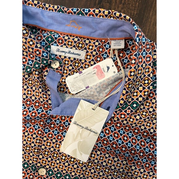 Tommy Bahama Hawaiian Shirt Mens XXL Silk Bodega Dune Tiles Abstract Button Up - Picture 2 of 8